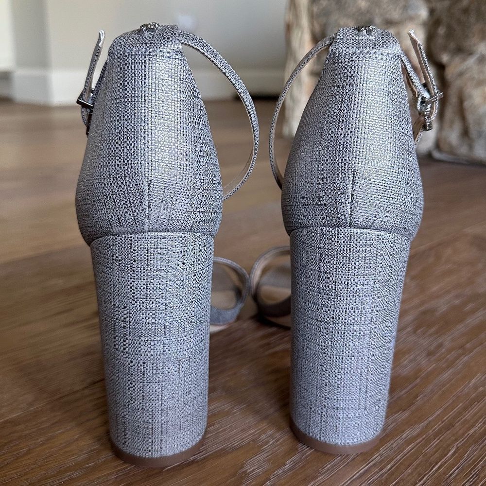 SAM EDELMAN Yaro Block Heel Sandal Pewter Metallic Ankle Strap 10.5 NEW - Picture 6 of 12